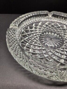80s Anchor Hocking Wexford Ashtray Large Round Pressed Glass 8.25” Trinket Tray